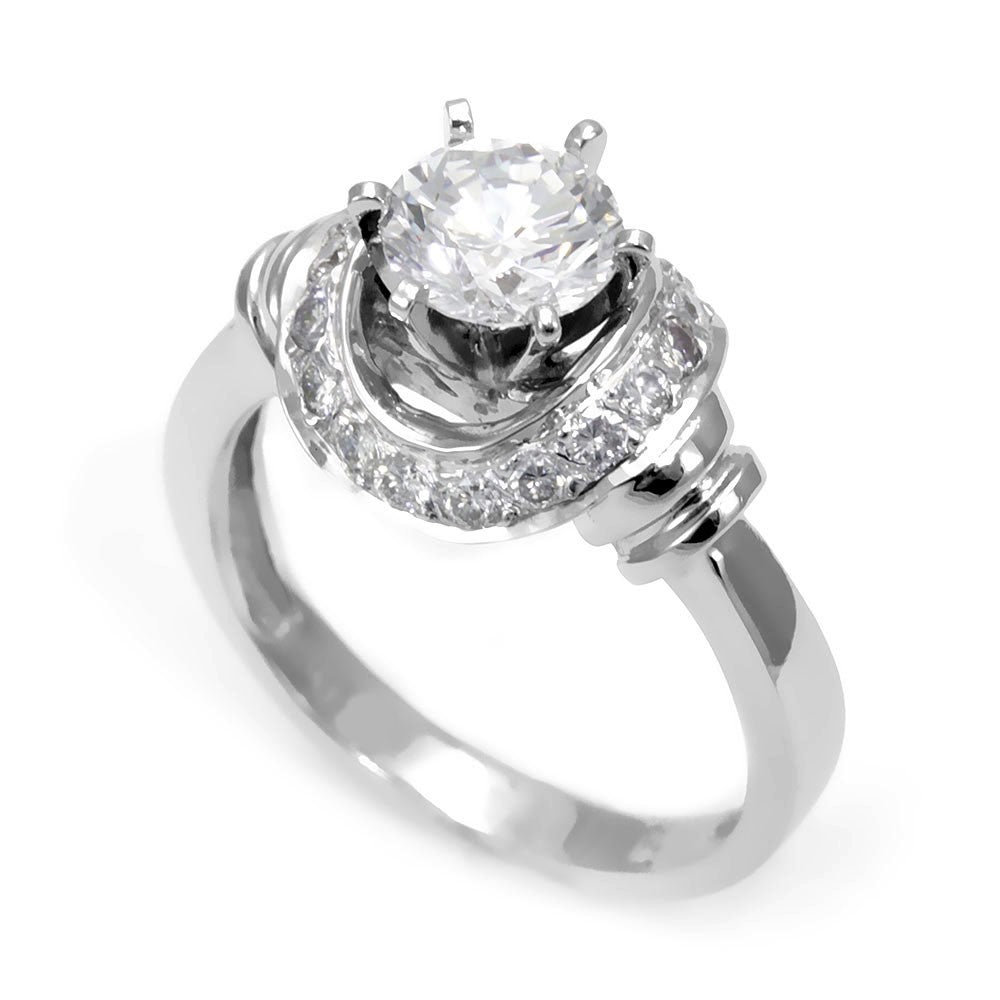 A unique design 14K White Gold Engagement Ring with Round Diamonds