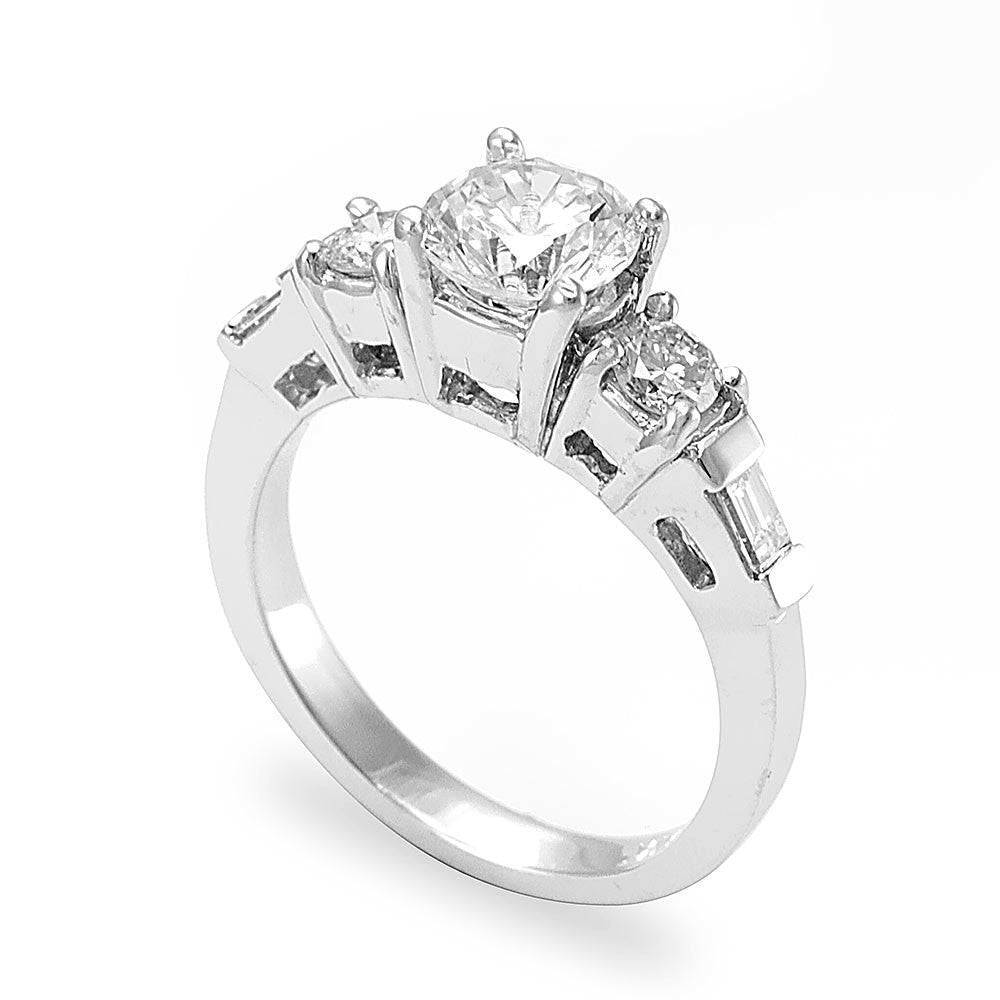 A unique design 14K White Gold Engagement Ring with Baguette Round Diamonds