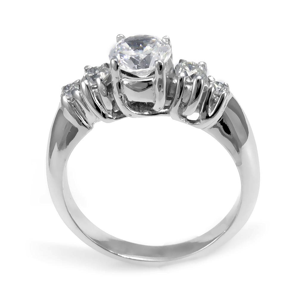 An Engagement Ring With Round Diamond Side Stones in 14K White Gold