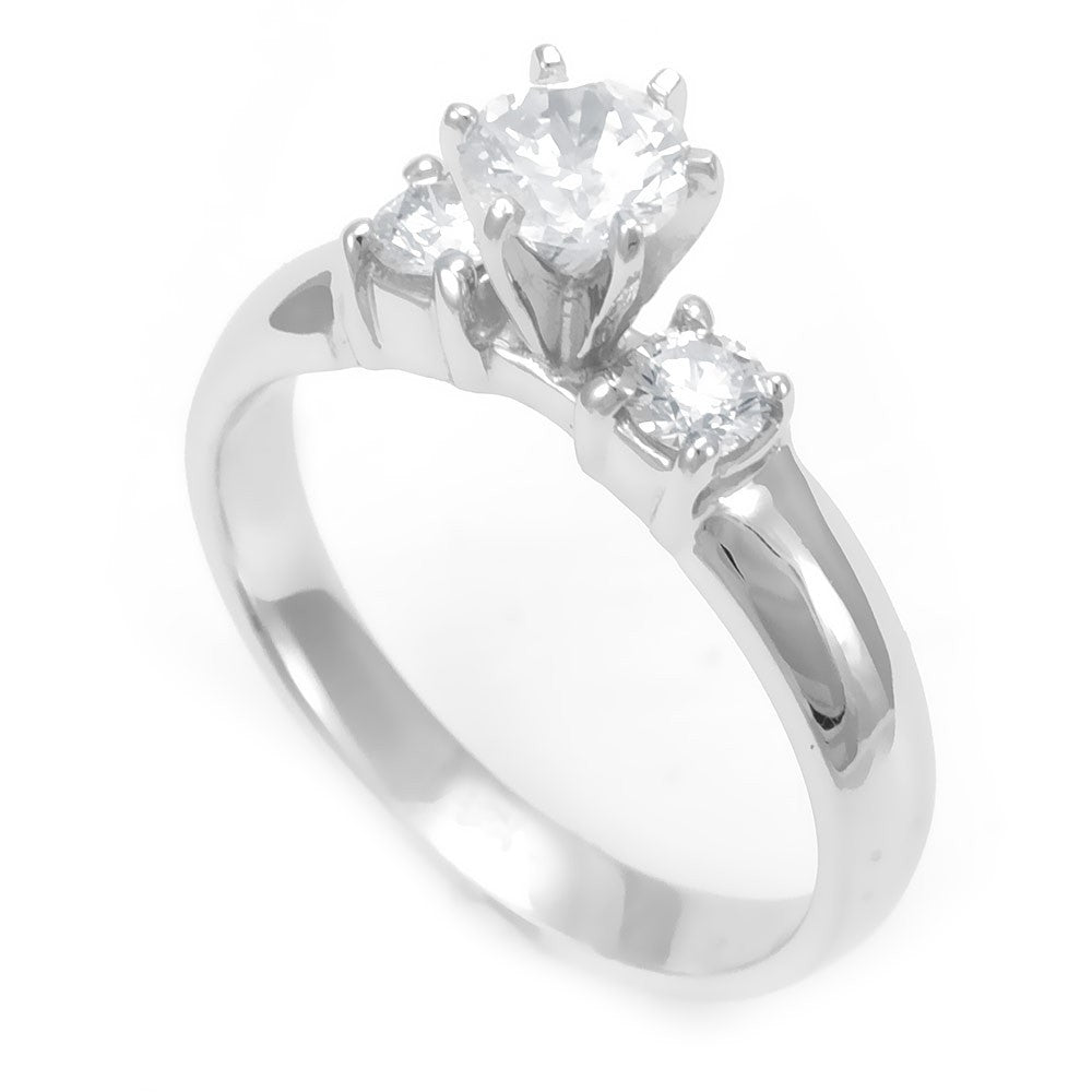 3 Diamond Ring - 3 Stone Engagement Ring in 14K White Gold