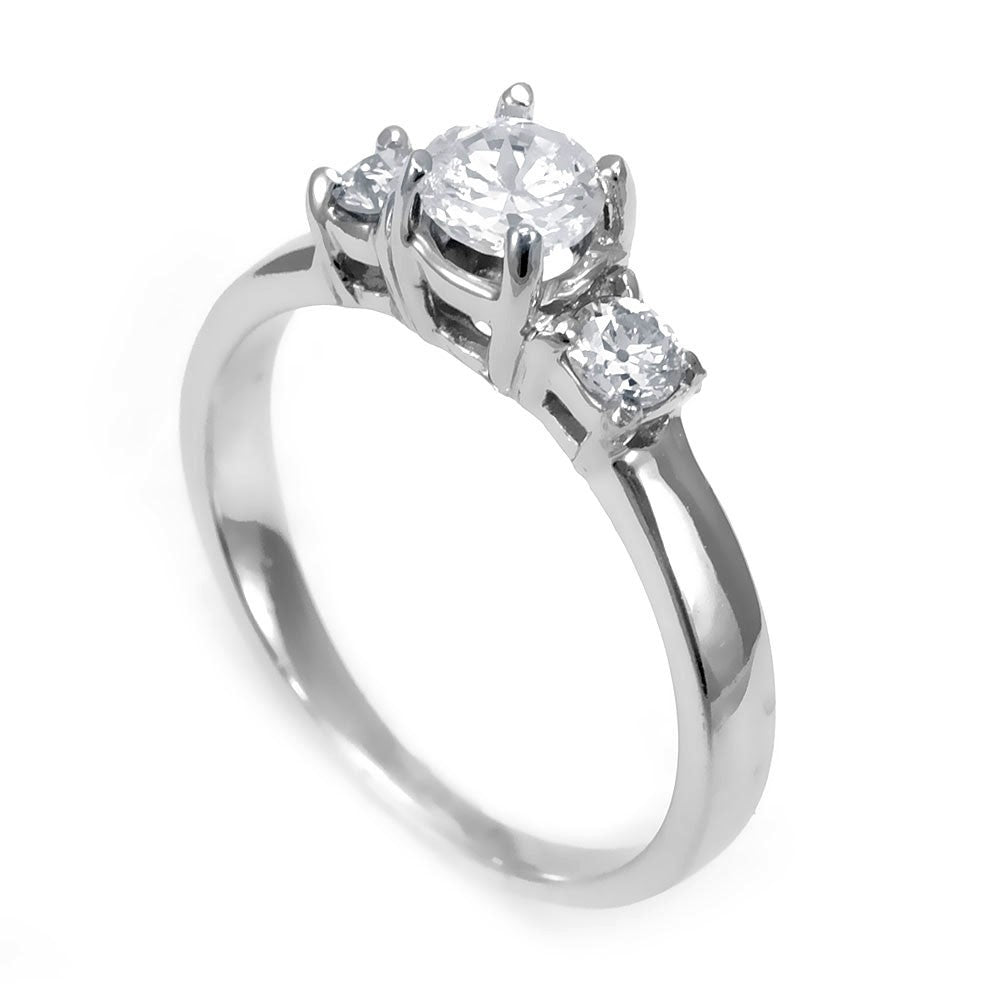 3 Stone Engagement Ring in 14K White Gold with CZ center, 3 Diamond Ring, Simple Engagement Ring