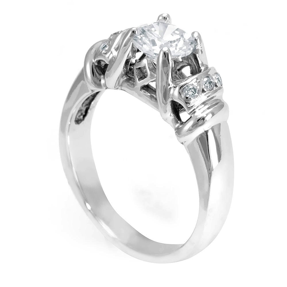 14K White Gold Engagement Ring with Micro Pave Set Round Diamonds