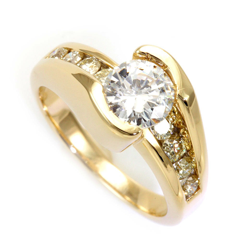 Channel Set Round Diamond in 14K Yellow Gold Engagement Ring with CZ center