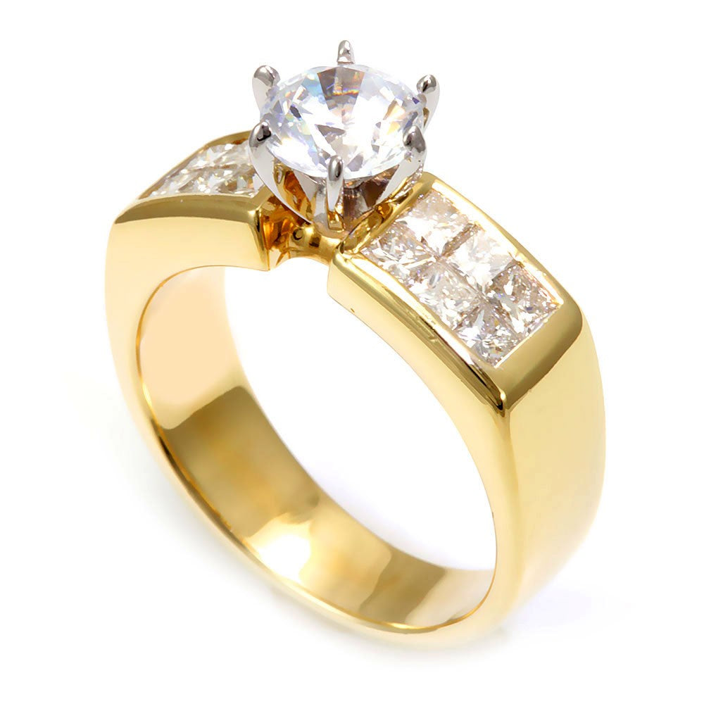 Invisible Set Princess Cut Diamonds in 18K Yellow Gold Engagement Ring