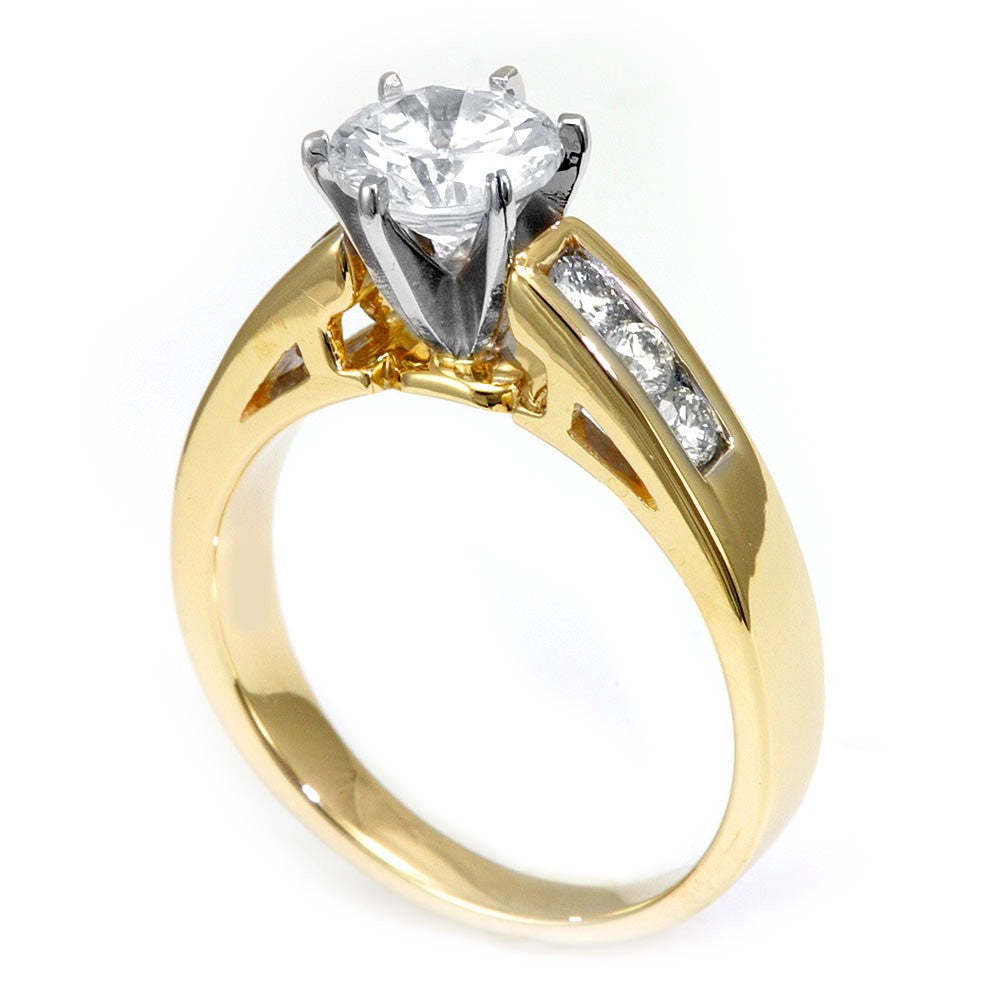 14K Yellow Gold Engagement Ring with Round Diamond Side Stones