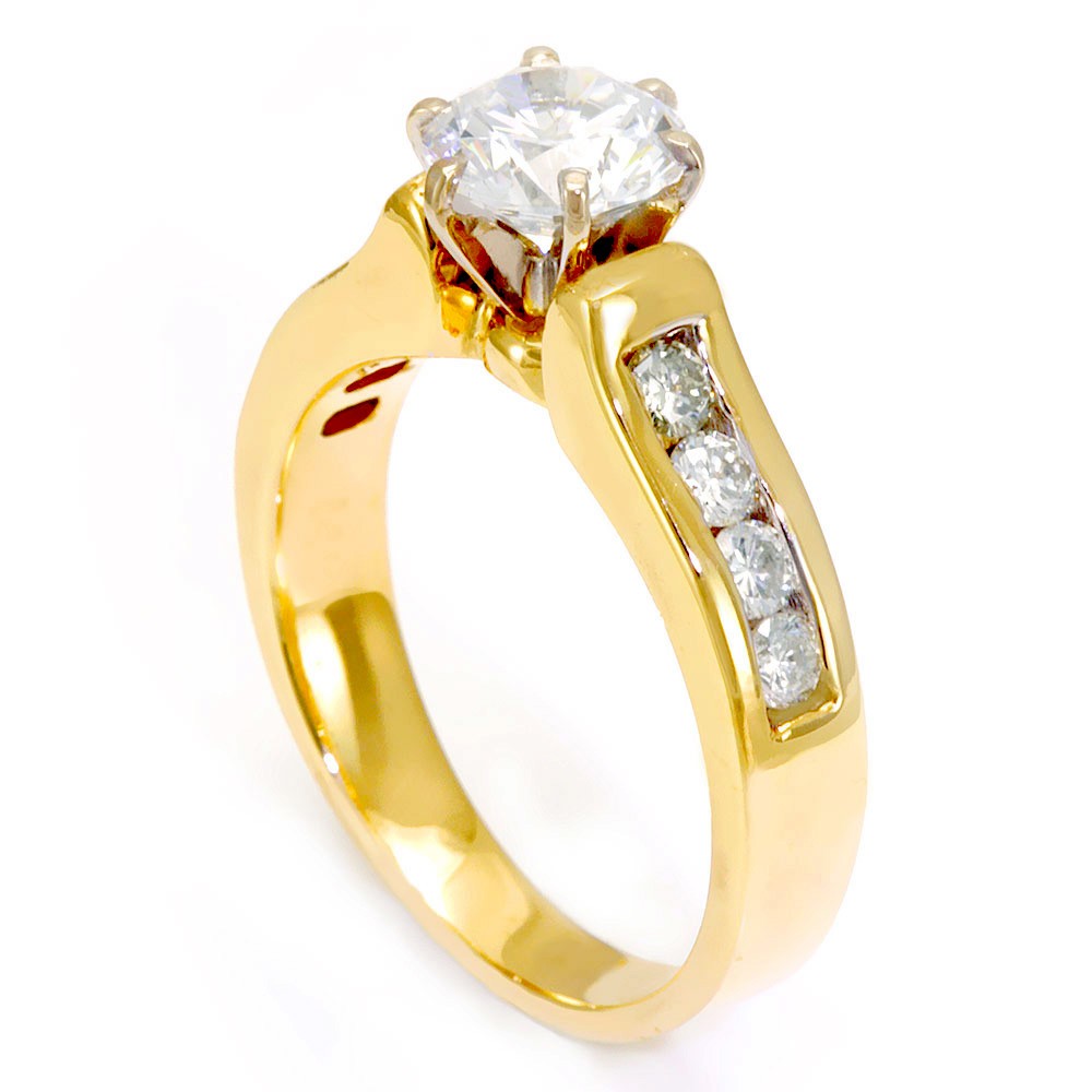 14K Yellow Gold Engagement Ring with Channel Set Round Diamonds