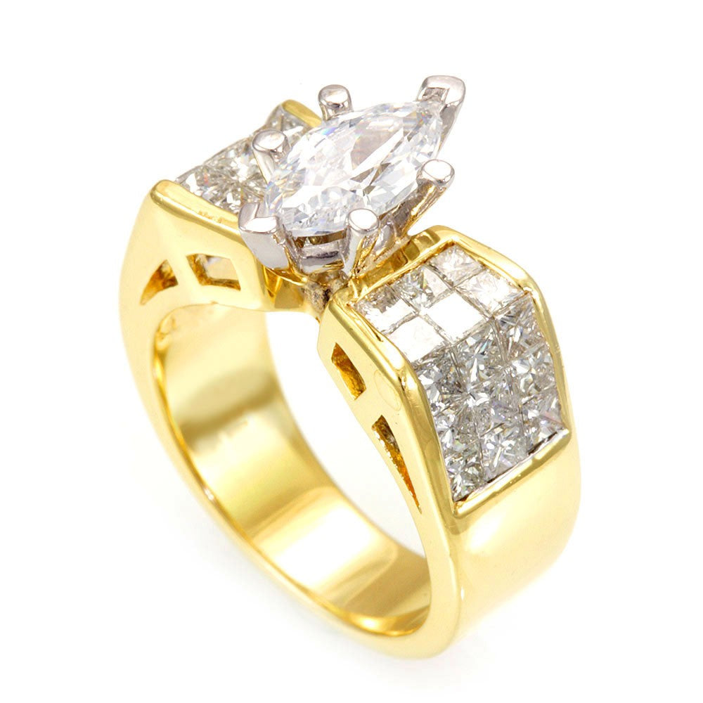 Invisible Princess Cut Diamond Engagement Ring in 18K Yellow Gold