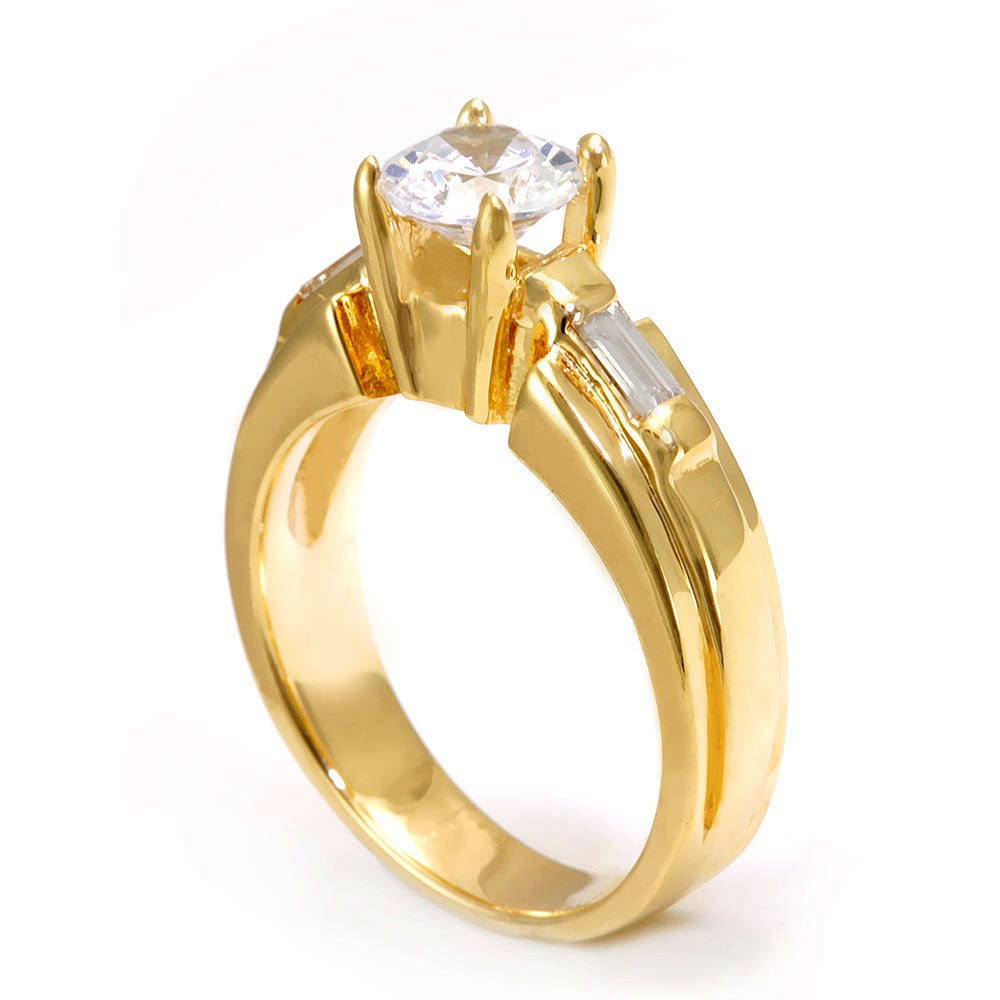 14K Yellow Gold Engagement Ring with Baguette Diamond Side stones