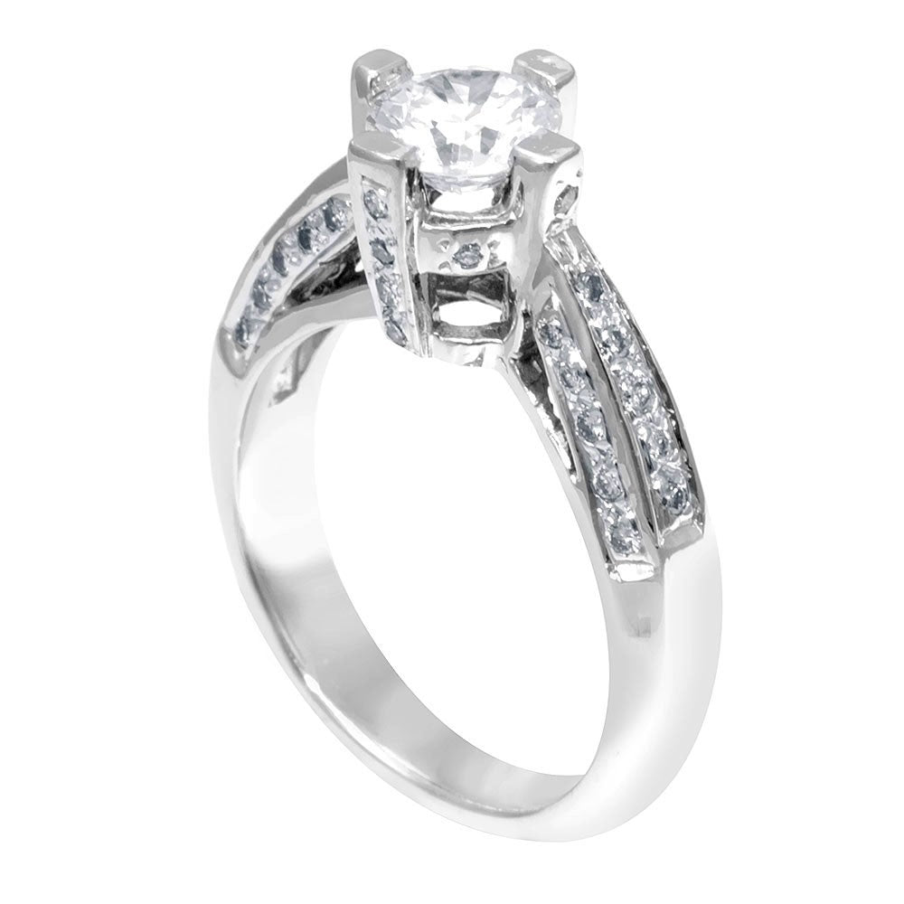 Micro Pave Round Diamond Engagement Ring in 14K White Gold
