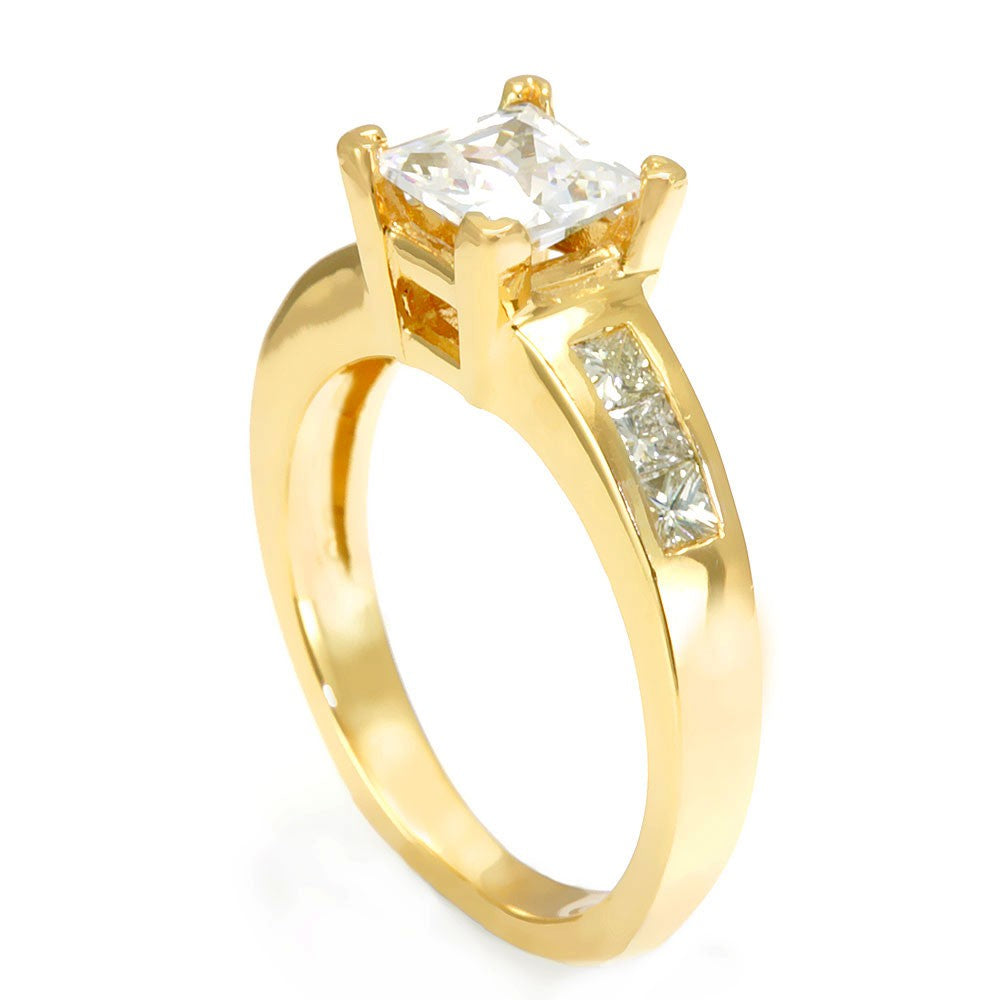 14K Yellow Gold Engagement Ring with Princess Cut Diamond Side stones
