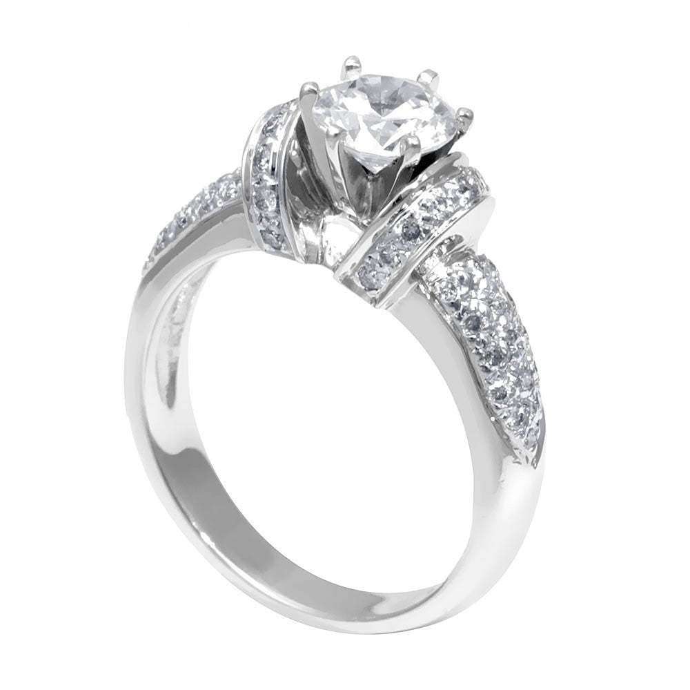 Micro Pave Round Diamond Engagement Ring in 14K White Gold
