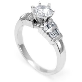 Engagement Ring with Baguette And Princess Cut Diamond Side Stones [14K White Gold]