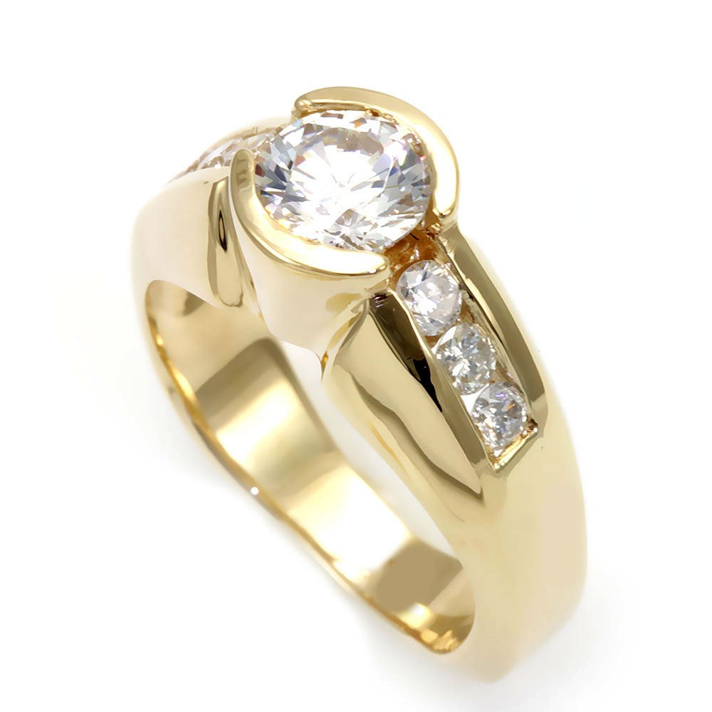 Bezel Set Center Engagement Ring with Round Diamond Side Stones
