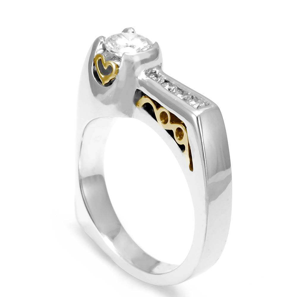 Unique Design Engagement Ring with Channel Set Round Diamonds in 14KW and 18KY