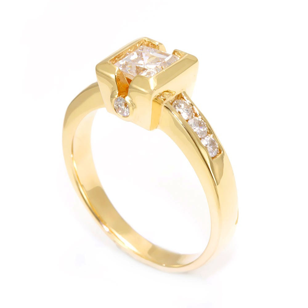 14K Yellow Gold Engagement Ring with Channel Set Round Diamonds