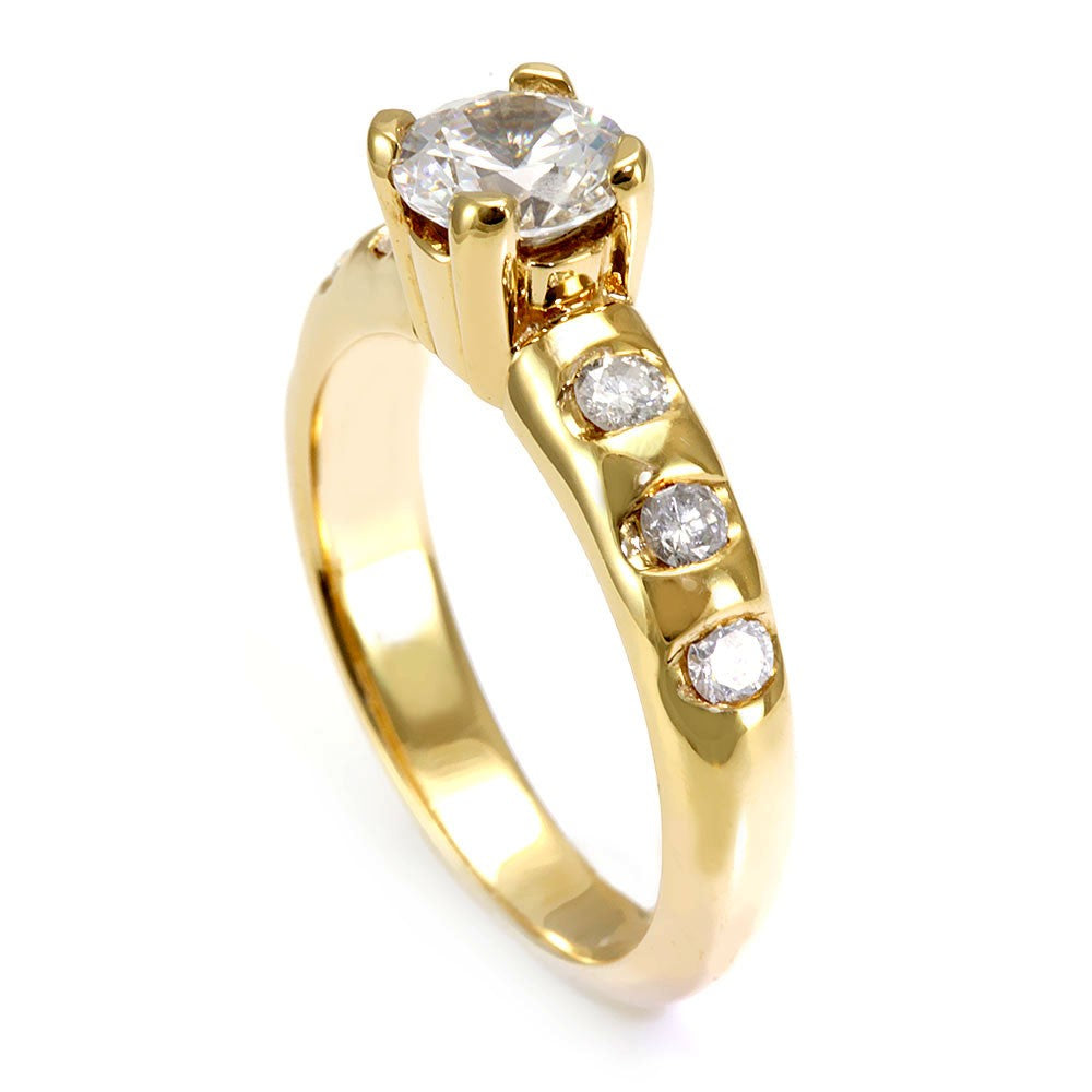 14K Yellow Gold Engagement Ring with Channel Set Round Diamonds