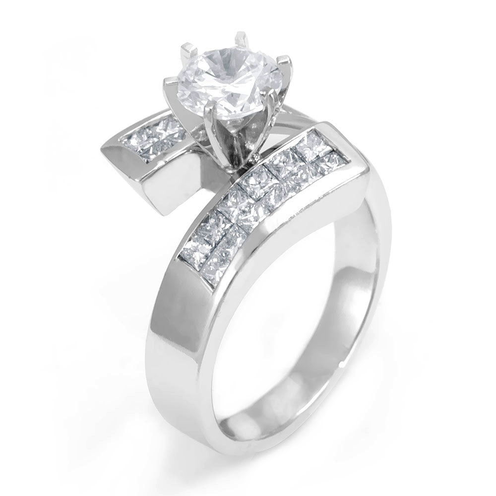 Unique Design Engagement Ring with 2 Row Channel Set Princess Cut Diamonds