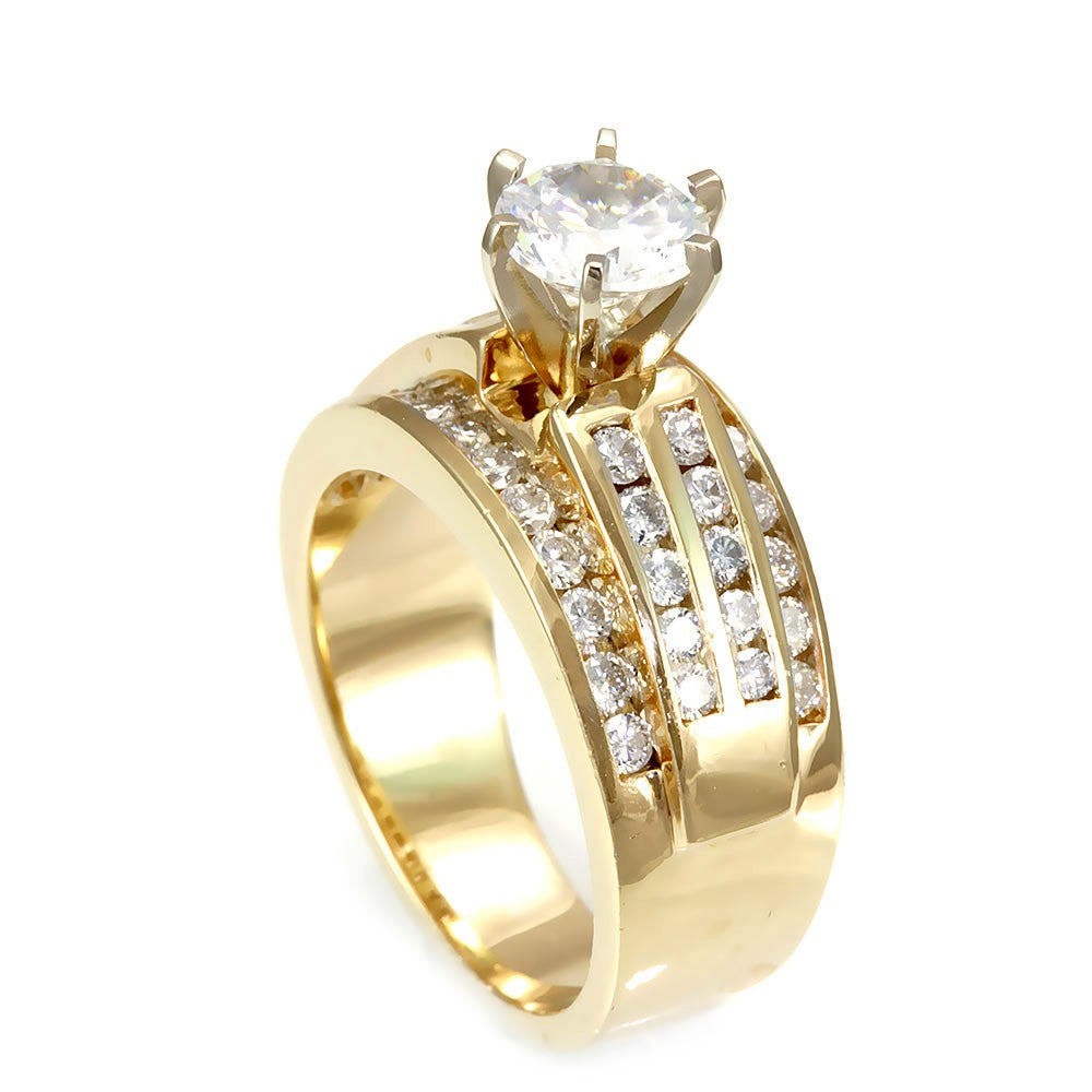 46ct 14k Solid Yellow Gold Natural Round Diamond Chanel Set Engagement Ring