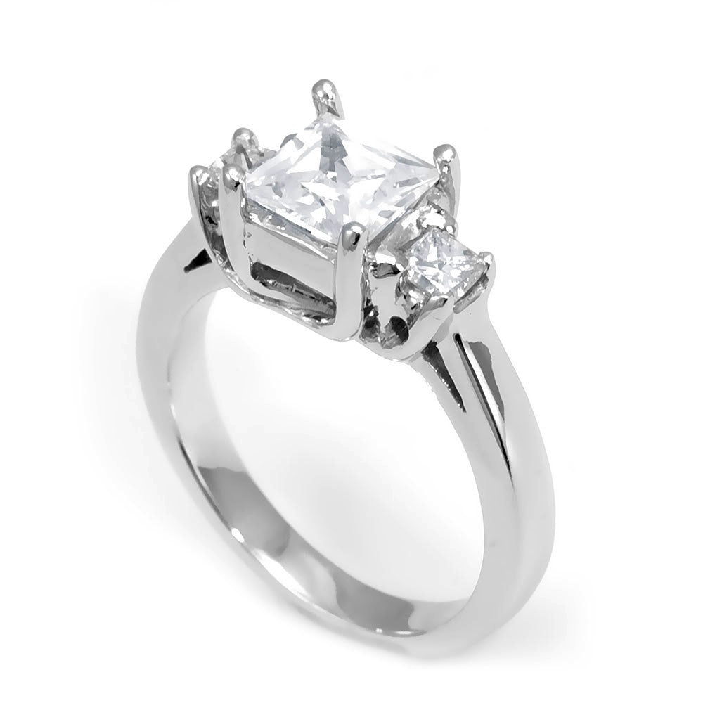 3 Stone Engagement Ring in 14K White Gold