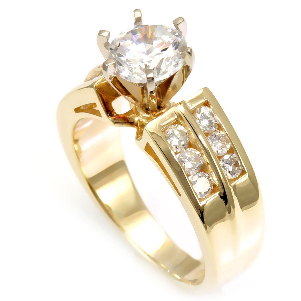 2 Row Channel Set Round Diamond Engagement Ring in 14K Yellow Gold
