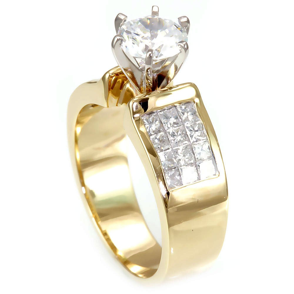 3 Row Princess Cut Diamond Engagement Ring in 14K Yellow Gold