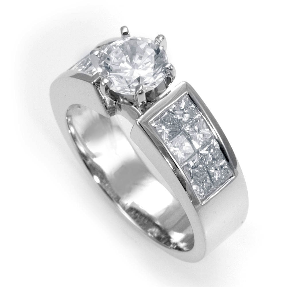 2 Row Princess Cut Diamonds in14K White gold Engagement Ring