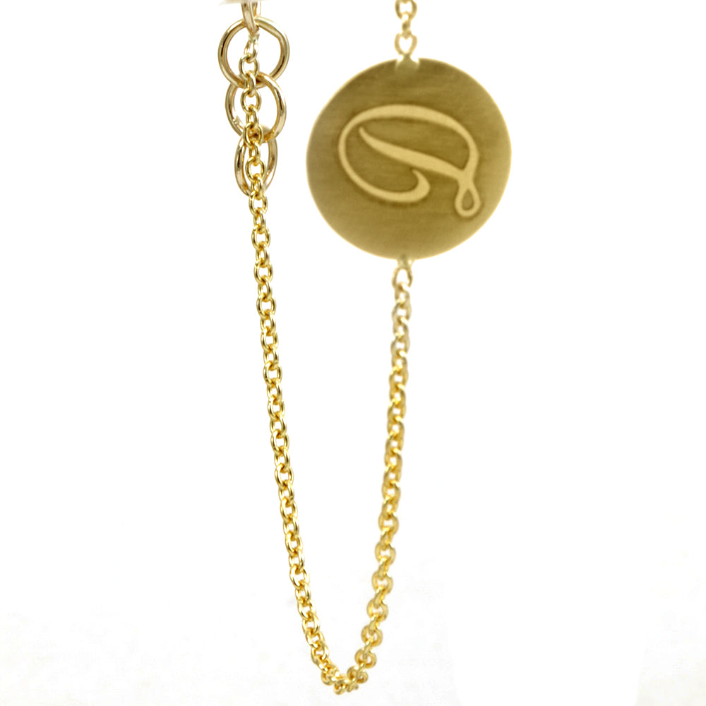 Disc Chain Bracelet in 14K Yellow Gold, Initial Charm Bracelet