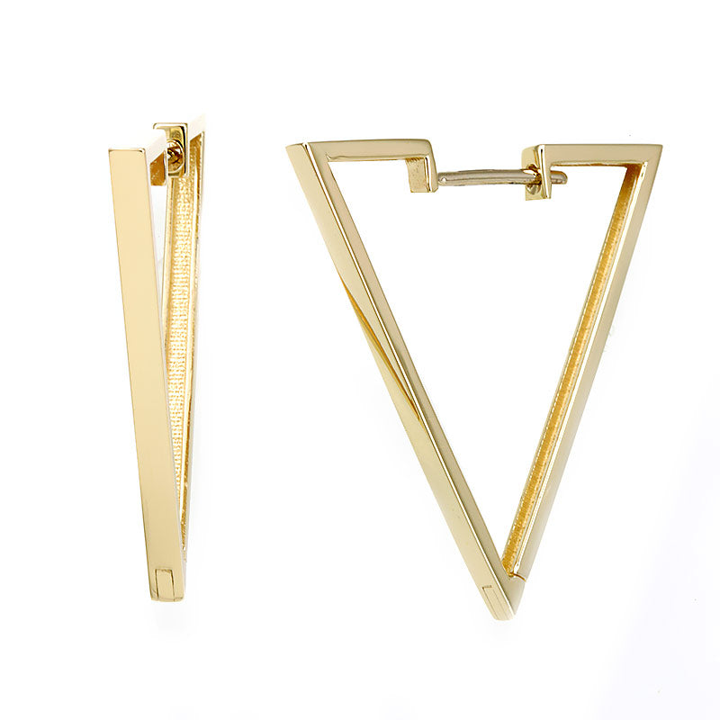 Triangle V Shape 14K Yellow Gold Hoop Earrings for Women's & Men's Online