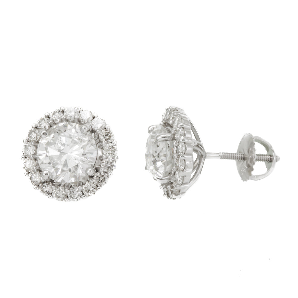 Halo Diamond Stud Earrings, 14K White Gold Ladies Earrings