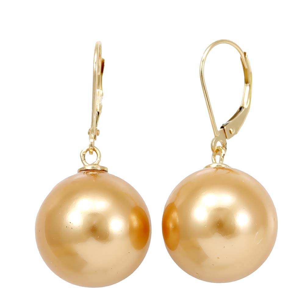 Gold Fresh Water Pearls Dangling Earrings, 14K Yellow Gold Ladies Earrings Online