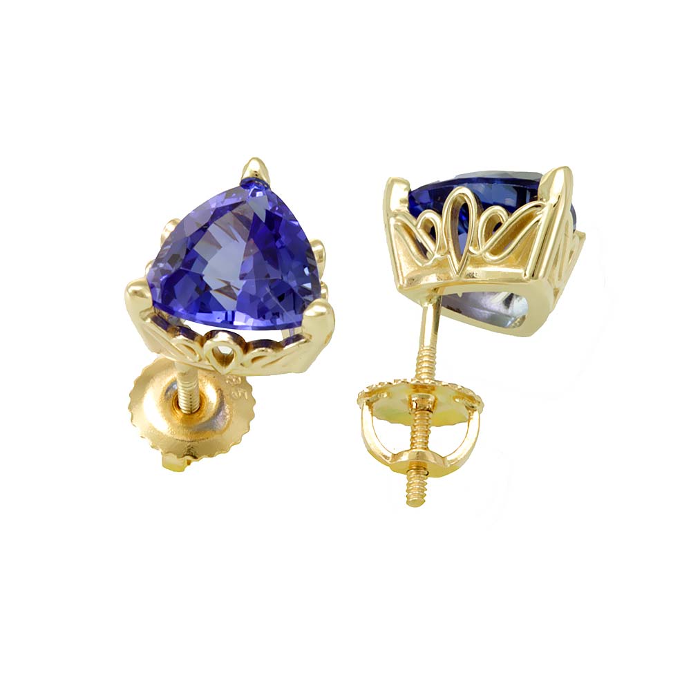 Trillion Light Blue Sapphires Stud Earrings in 14K Yellow Gold for Women's & Men's Online