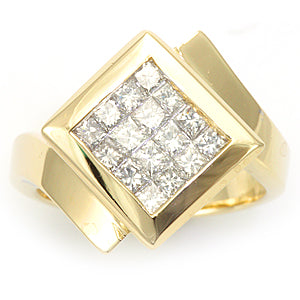 Invisible Set Princess Cut Diamonds in 14K Yellow Gold Ladies Ring