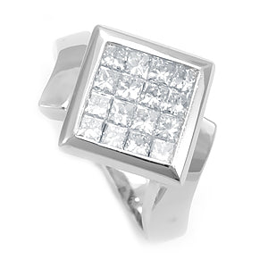 Invisible Set Princess Cut Diamonds Ladies Ring in 14K Two Tone