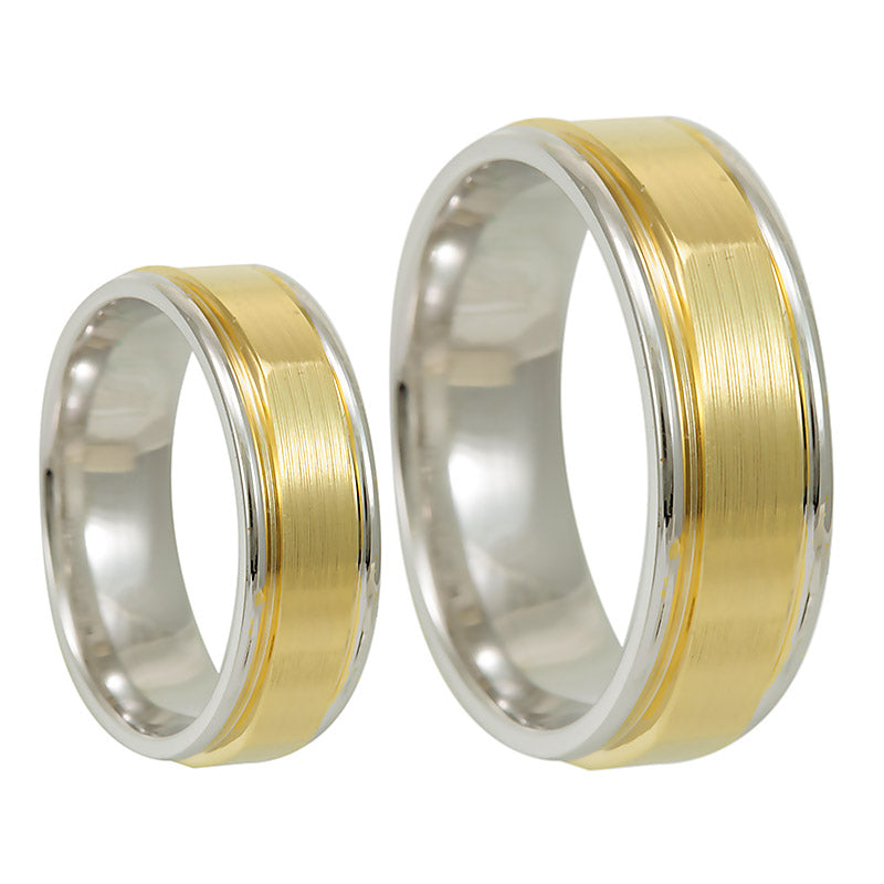 Men's 14K Two Tone Gold Wedding Band, Shiny Wedding Ring, Comfort Fit Promise Ring