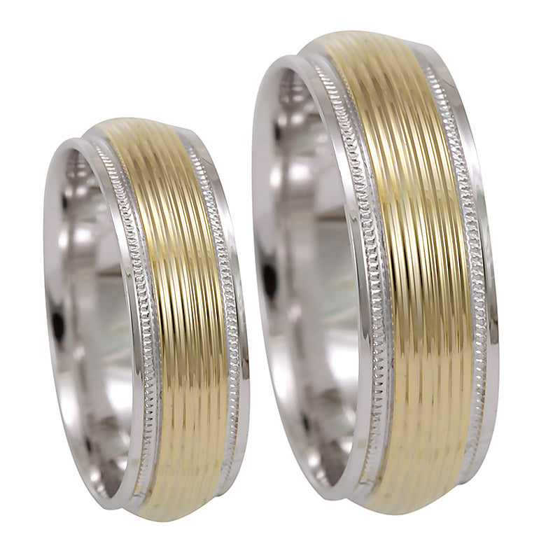 Men's 14K Two Tone Gold Wedding Band, Shiny Wedding Ring, Comfort Fit Promise Ring, Milgrain Wedding Band