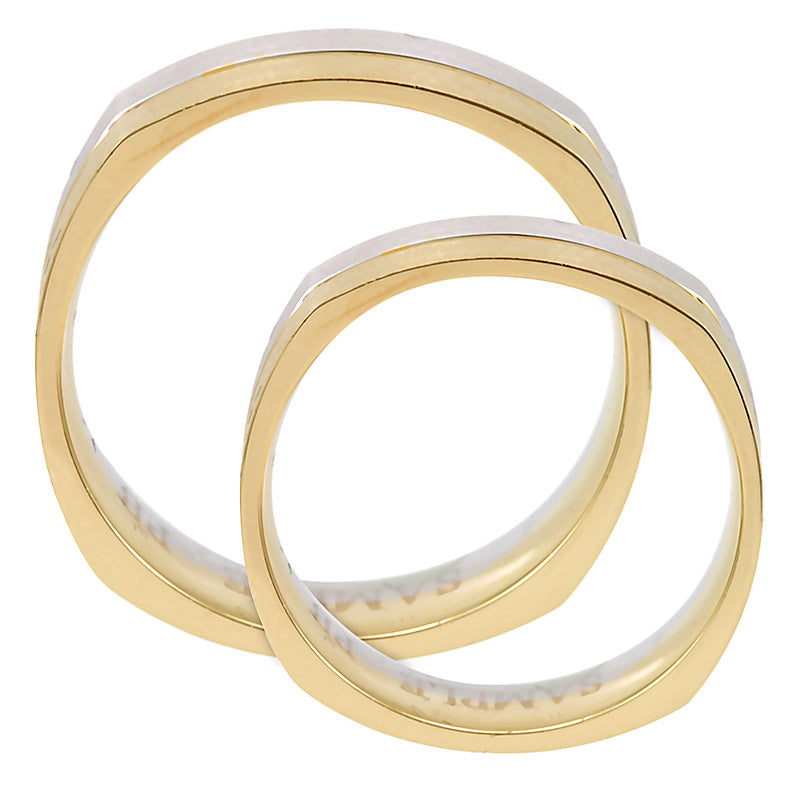 Men's 14K Two Tone Gold Square Wedding Band, Shiny Wedding Ring, Comfort Fit Promise Ring