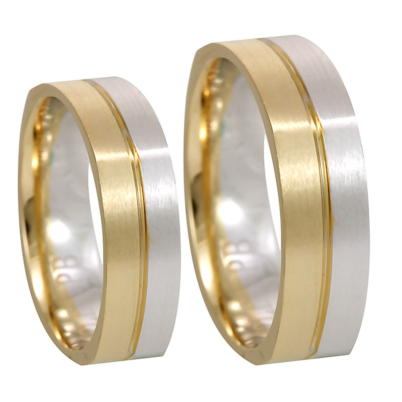 Men's 14K Two Tone Gold Square Wedding Band, Shiny Wedding Ring, Comfort Fit Promise Ring