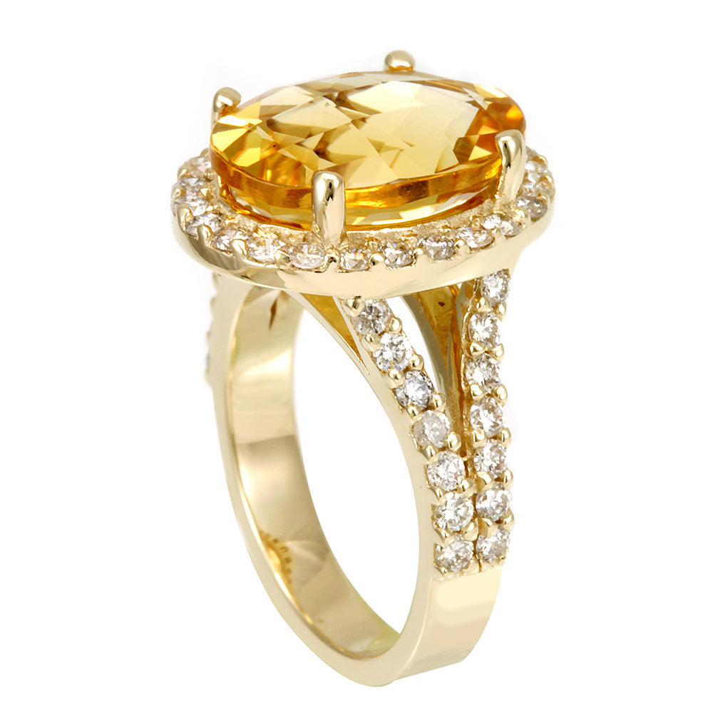 Citrine Round Diamond Split Shank Ring in 14K Yellow Gold