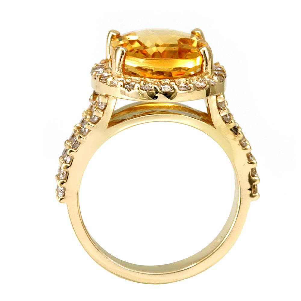 Citrine Round Diamond Split Shank Ring in 14K Yellow Gold