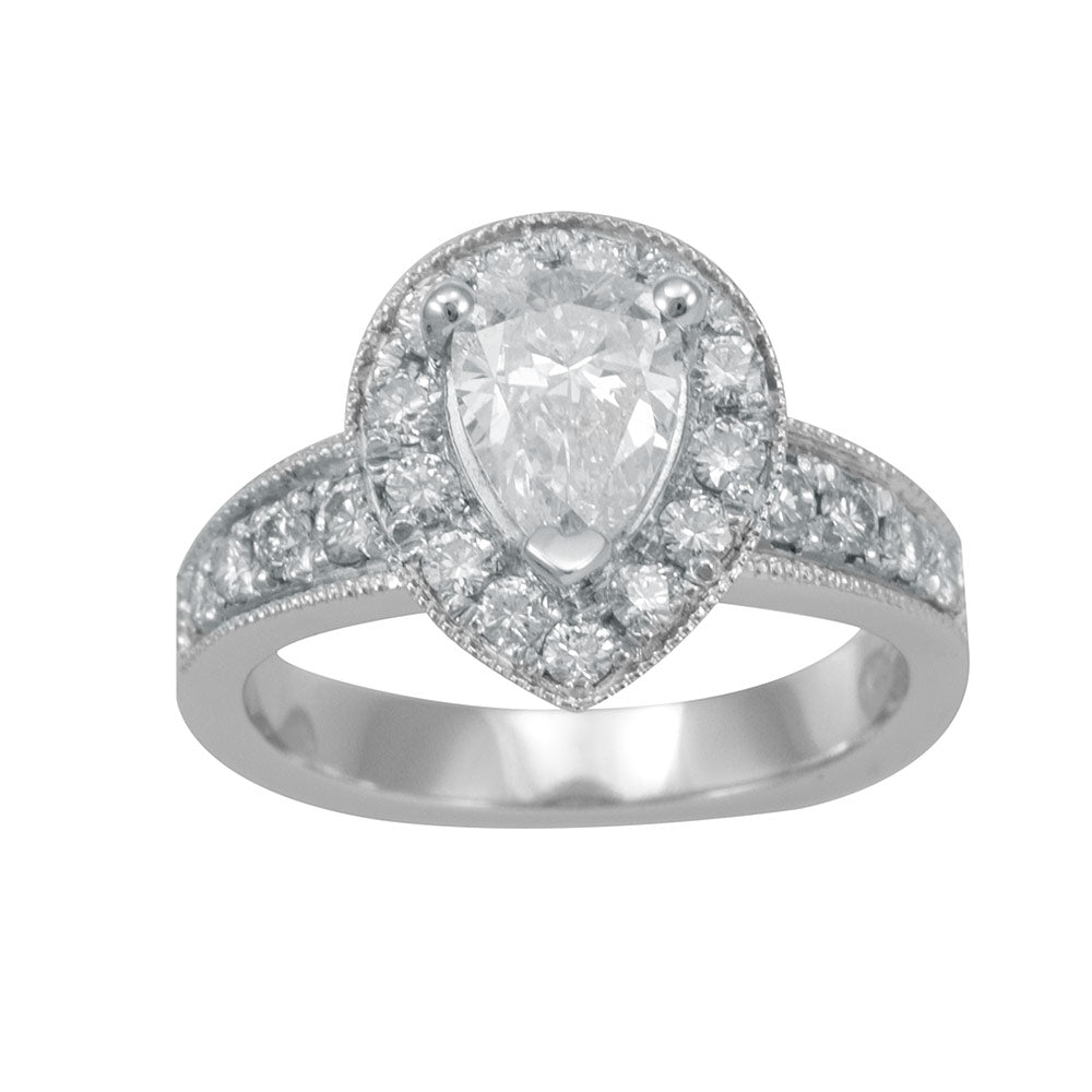 Halo Pear Shape engagement ring ,Proposal Ring, 14K White Gold, Engagement Ring, Bridal Ring