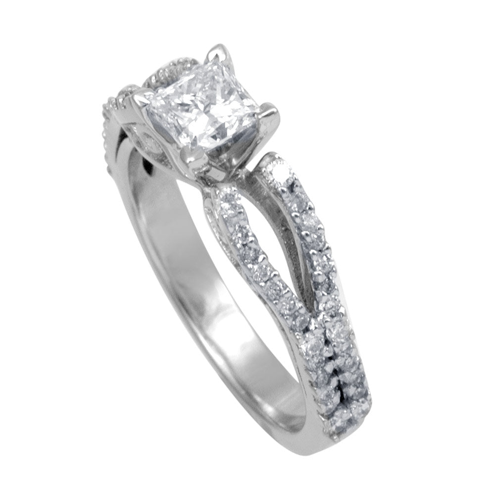 Princess Cut and Round Diamonds 14K White Gold Vintage Engagement Ring