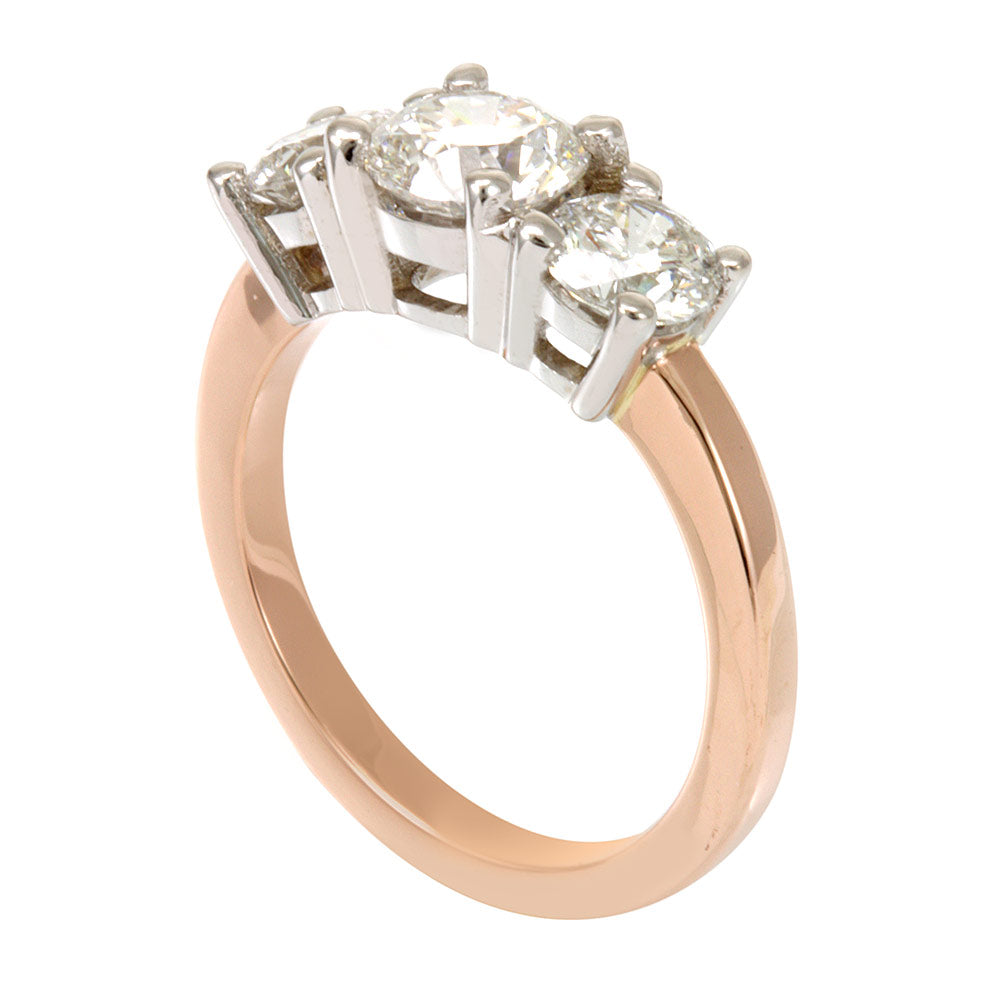 14K White and Rose Gold 3 Stone Engagement Ring, 3 Diamond Ring