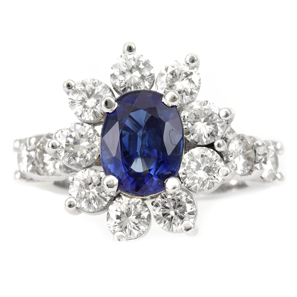 Blue Sapphire Diamond Ring in 14K White gold