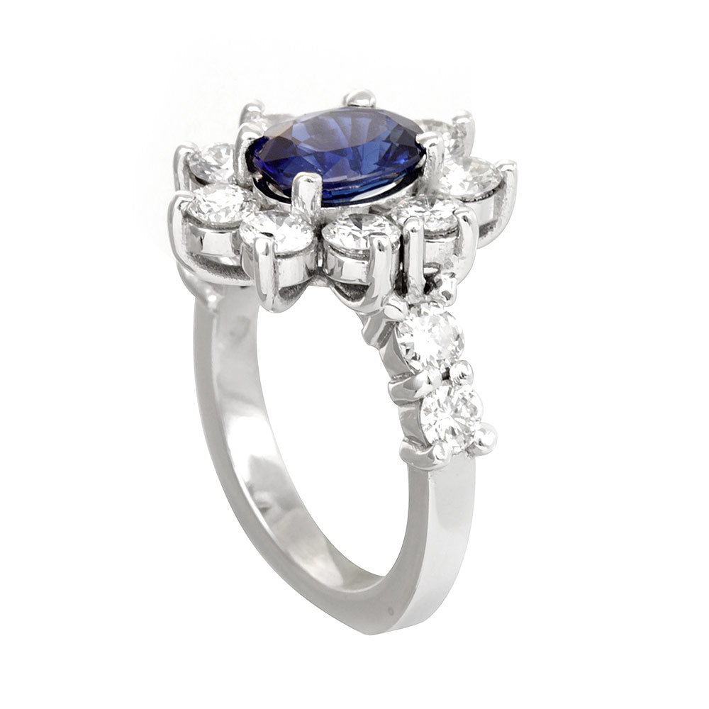 Blue Sapphire Diamond Ring in 14K White gold