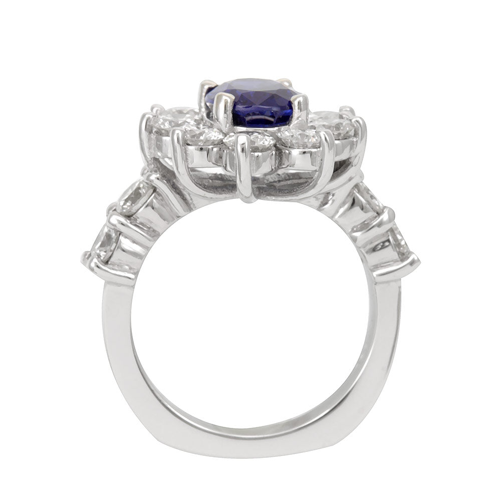 Blue Sapphire Diamond Ring in 14K White gold