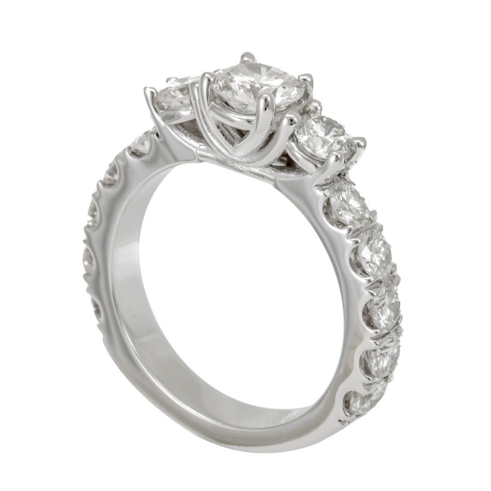 14K 3 Diamond White Gold Engagement Ring, Bridal Ring, U Prong Ring