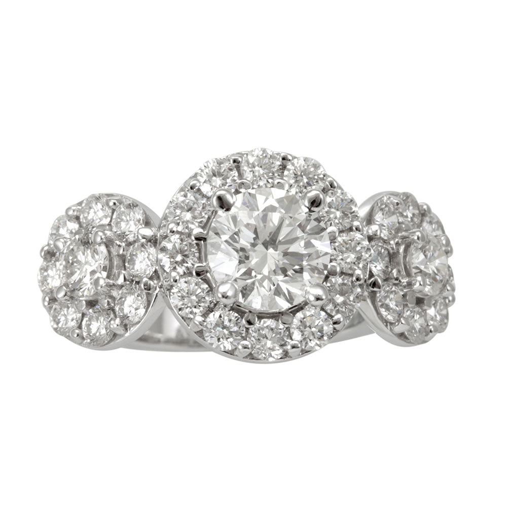 3 Halo Diamond Engagement Ring in 14K White Gold with CZ center