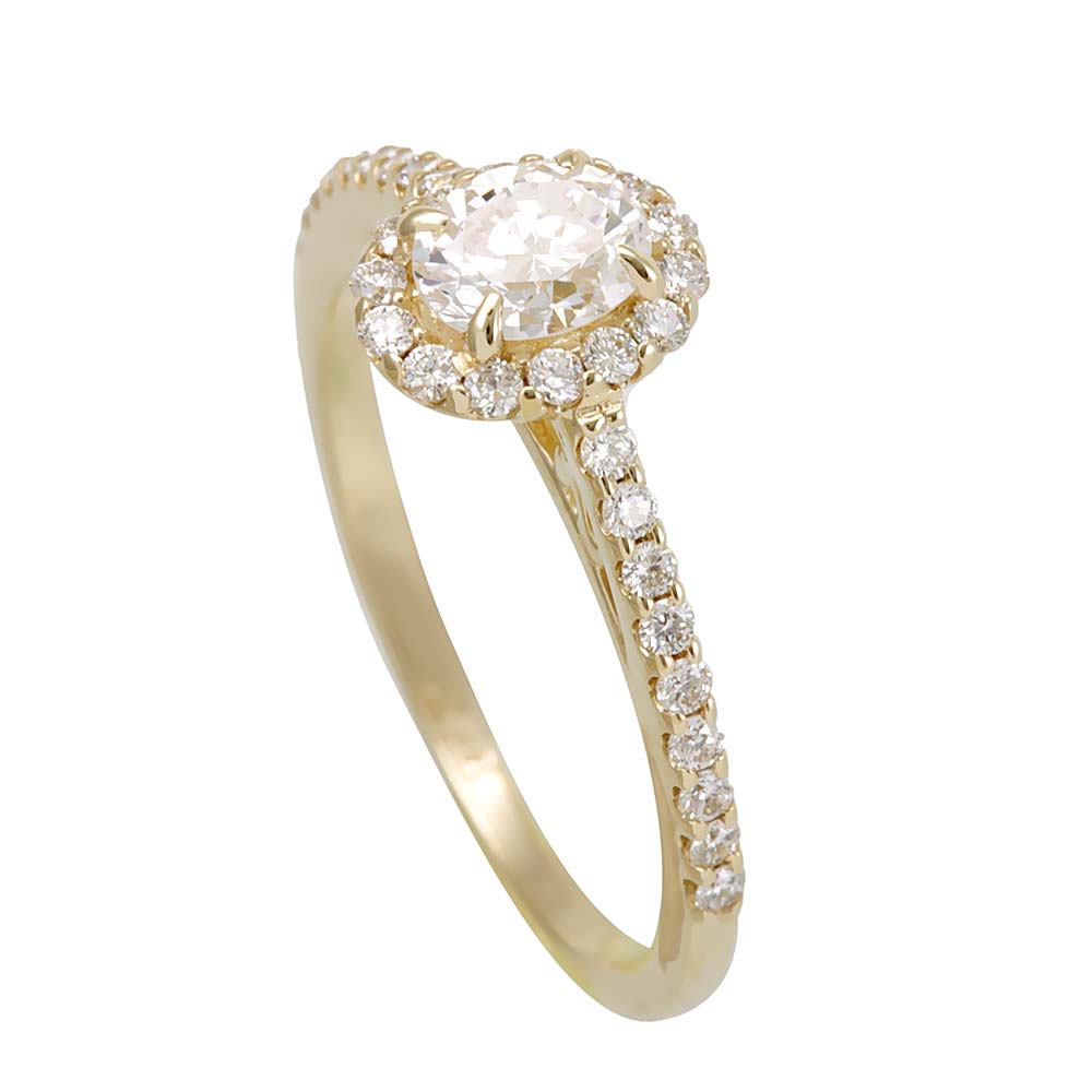Oval Diamond Halo Engagement Ring in 14K Yellow Gold