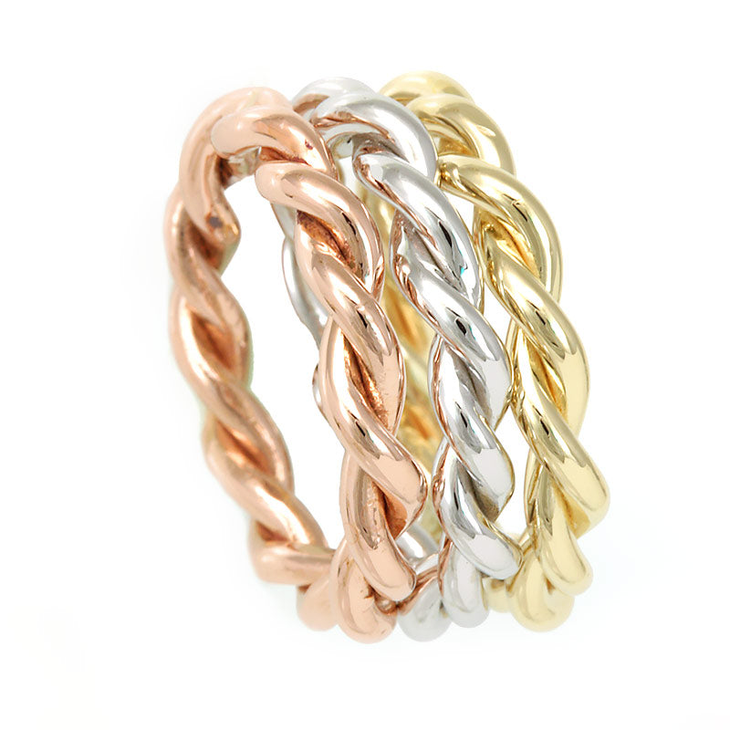 Twisted Rope Ring in 14K White Gold, Stackable Ring