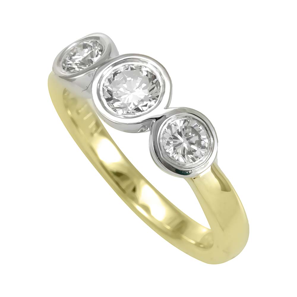14K White and Yellow Gold 3 Stone Diamond Engagement Ring